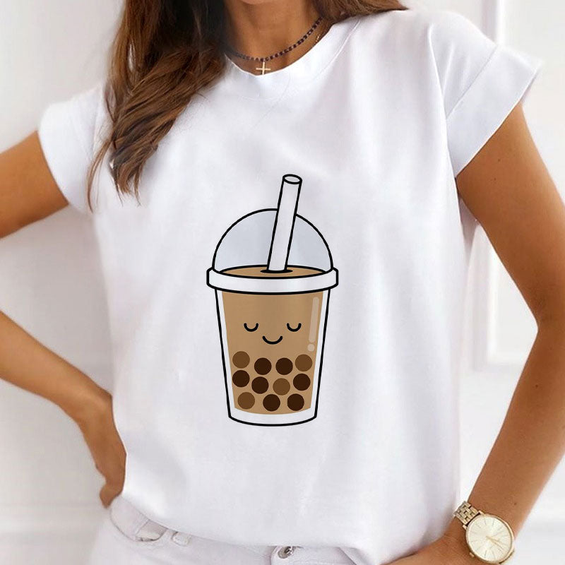 Style C£ºMilk Tea Women White T-shirt