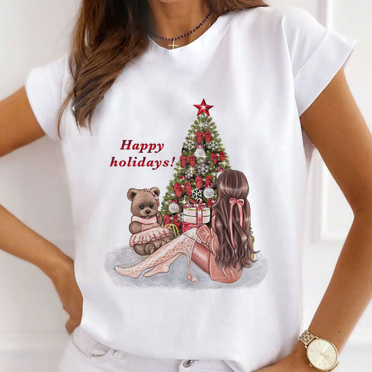 Merry Christmas Ladies White T-Shirt D