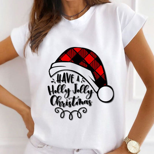 2021 Christmas Fashion Ladies White T-Shirt O