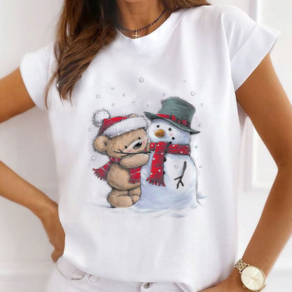 2021 Christmas Fashion Women White T-Shirt P