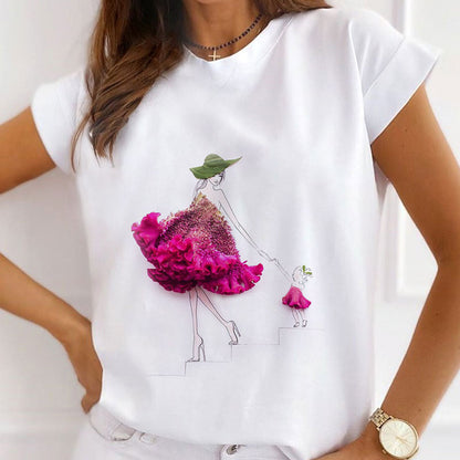 Style S :   The Flower Is Full Of Love Femal White T-Shirt