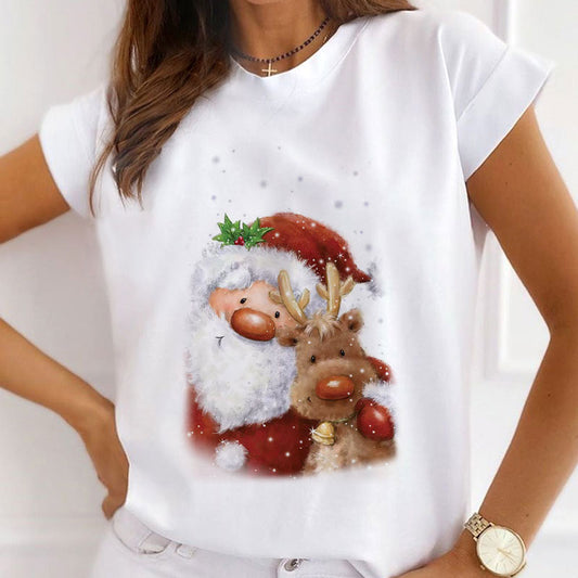 HELLO Christmas Women White T-Shirt E