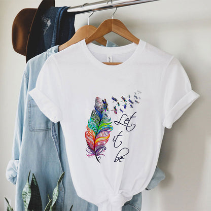 Fantasy Feather Women White Tee K