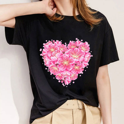 Style C：The Flower Is Full Of Love Femal Black T-Shirt