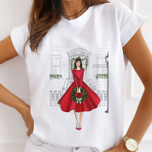 HAPPY Christmas Women White T-Shirt W