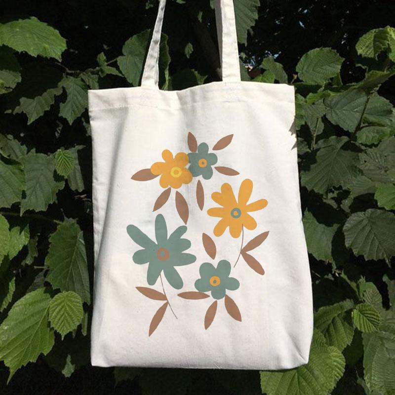 GREEN-YELLOW CHAMOMILE CANVAS BAG