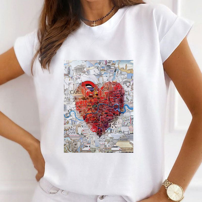 Love Heart Printed Women White T-shirts