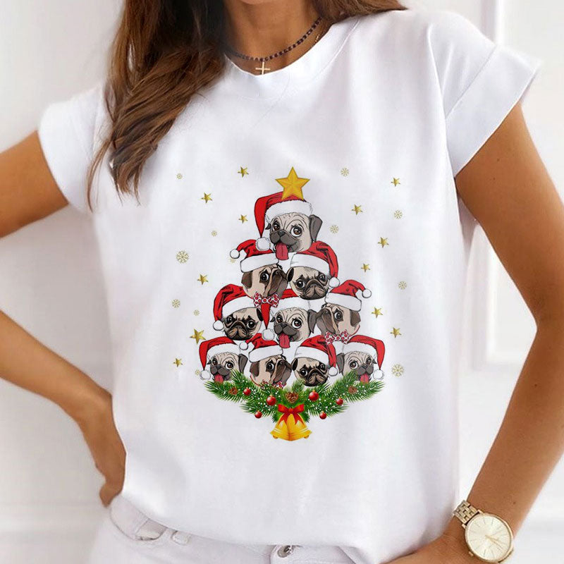 NEW Christmas Women White T-Shirt E