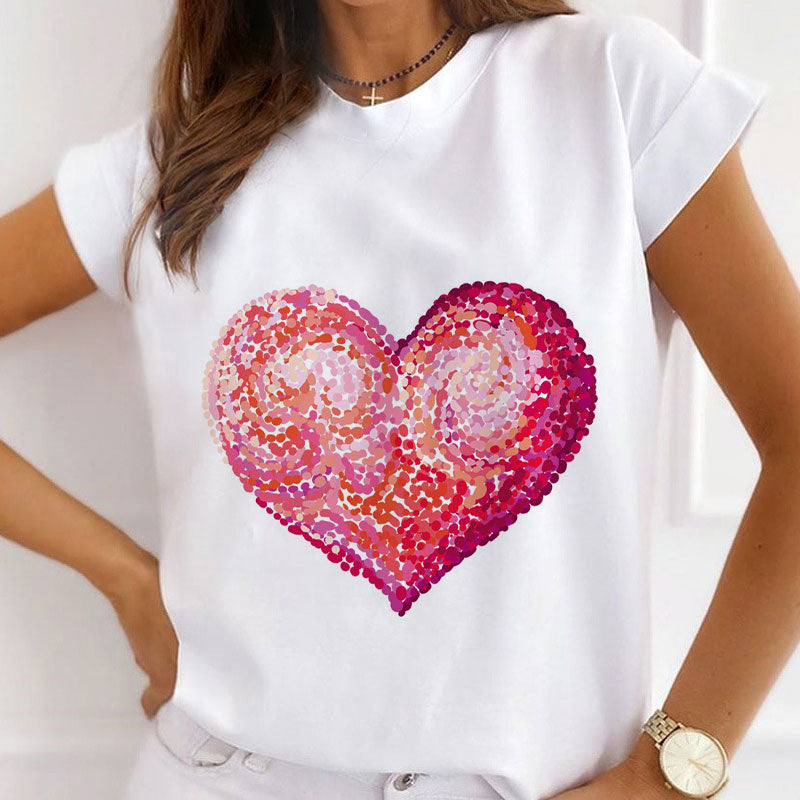 Style E:  Colorful Heart Women White T-Shirt