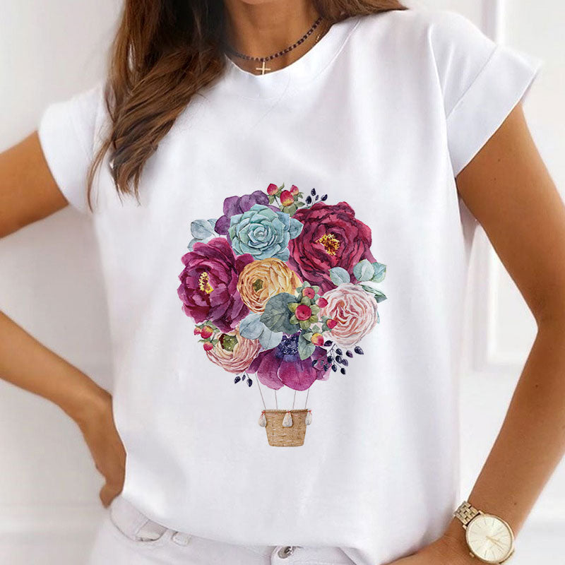 Beautiful Art Flower White T-Shirt P