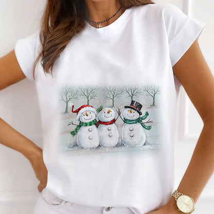 2021 Beautiful Christmas Women White T-Shirt X