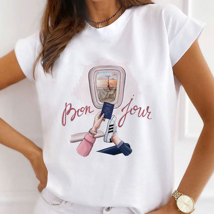 Style O£º Celebration With Fruit Champagne Women White T-Shirt