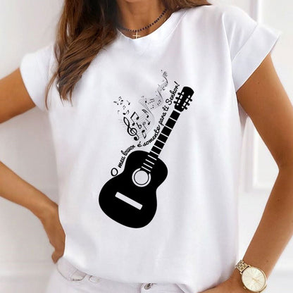 Style E :   Music Lovers Female White T-Shirt