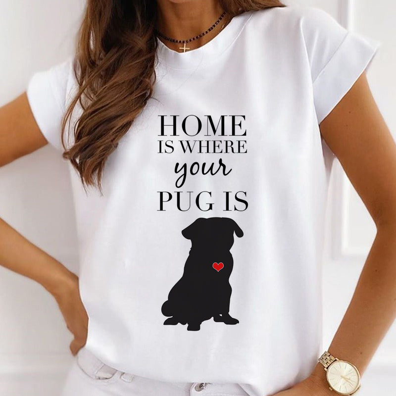 Style E :   Black Pug Female White T-Shirt