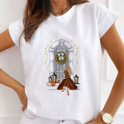 Happy Halloween Women White T-Shirt B