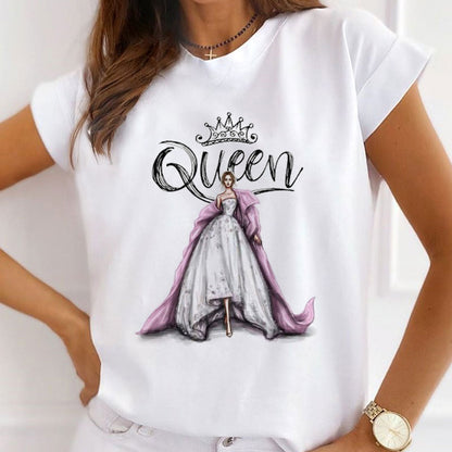 Style R£º  Like A Queen Female White T-Shirt