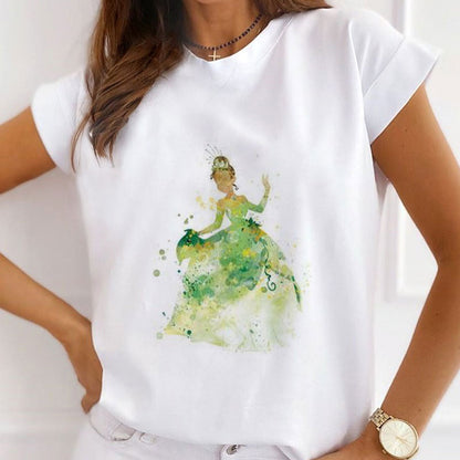Style E :  Watercolor Princess Women White T-Shirt