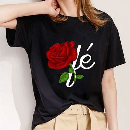 Style E：Beautiful Flowers Ladies Black T-shirt