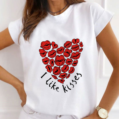 Love Heart Printed Women White T-shirts