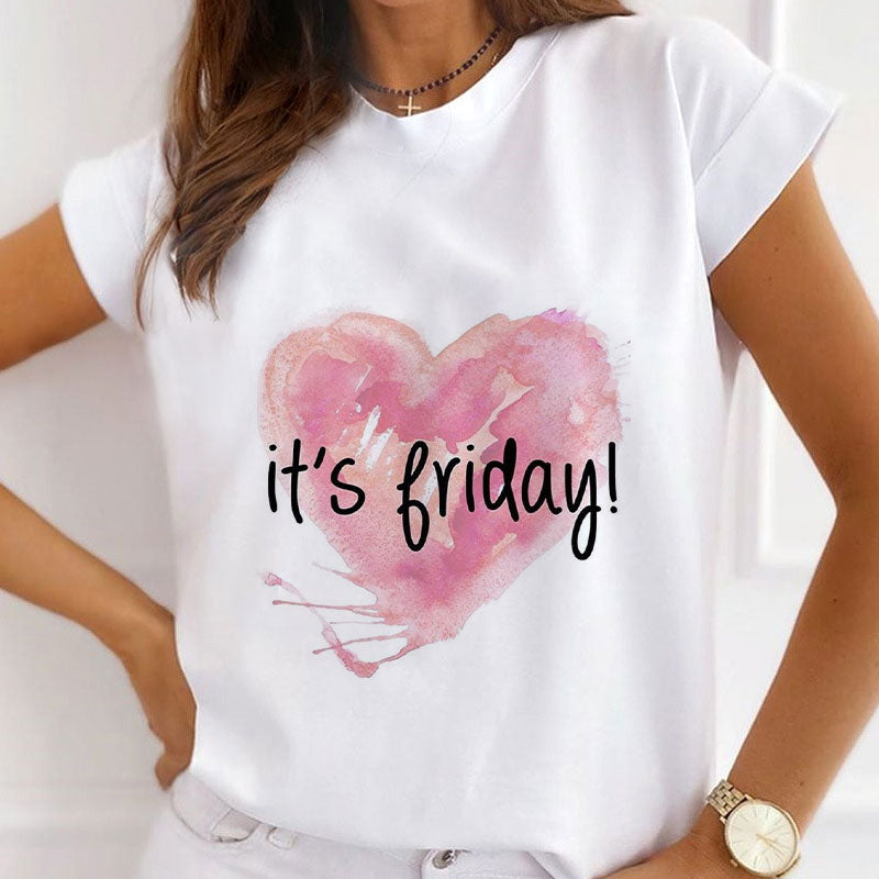 Love Heart Printed Women White T-shirts