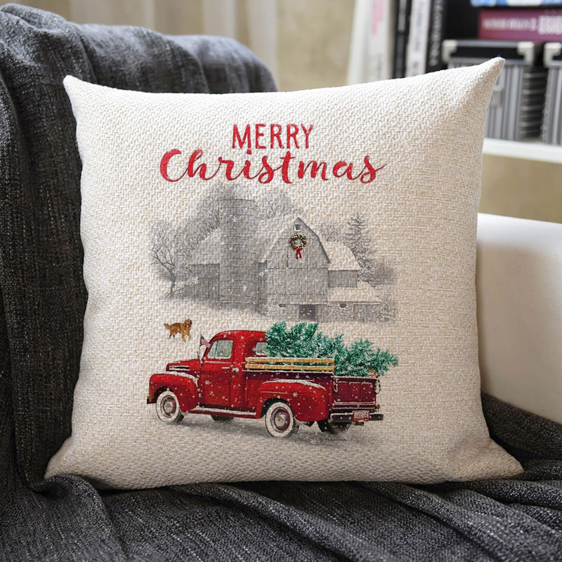 Christmas Themed Linen Pillowcase