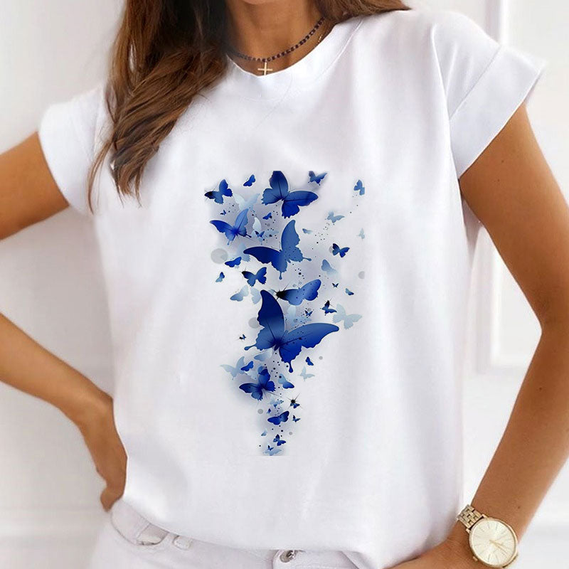 Butterfly Printed Women White T-shirts