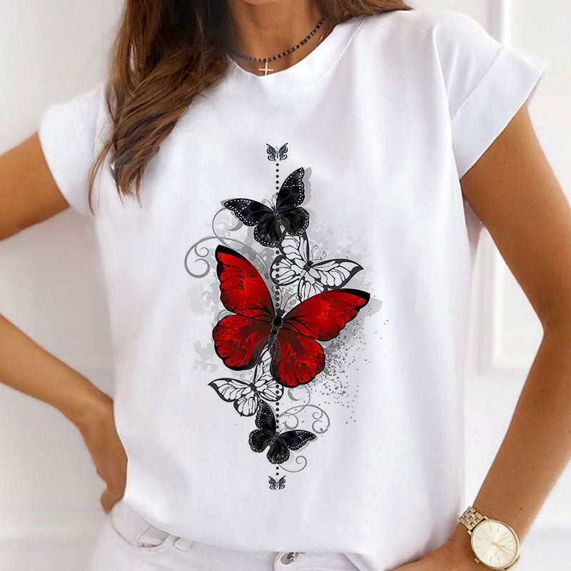Butterfly Printed Women White T-shirts