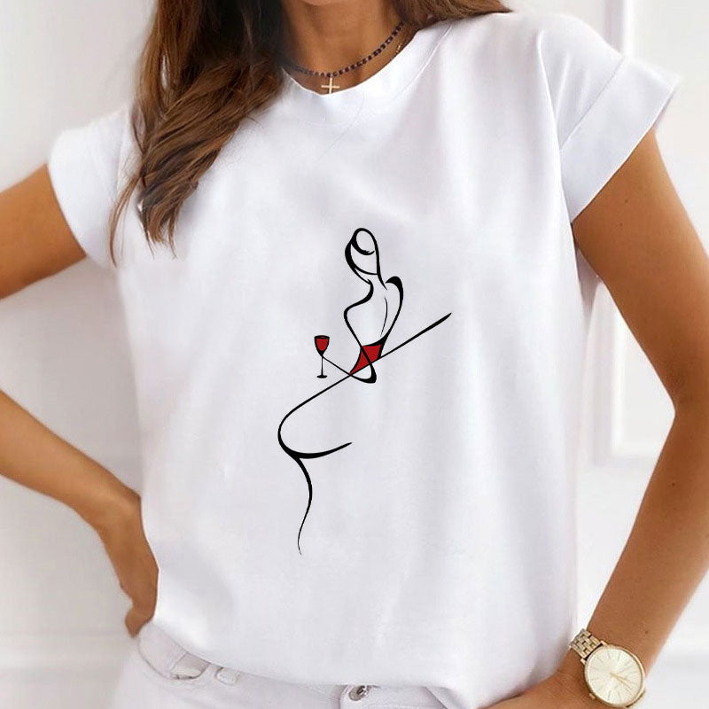 "Lines Art" Lady White T-shirts