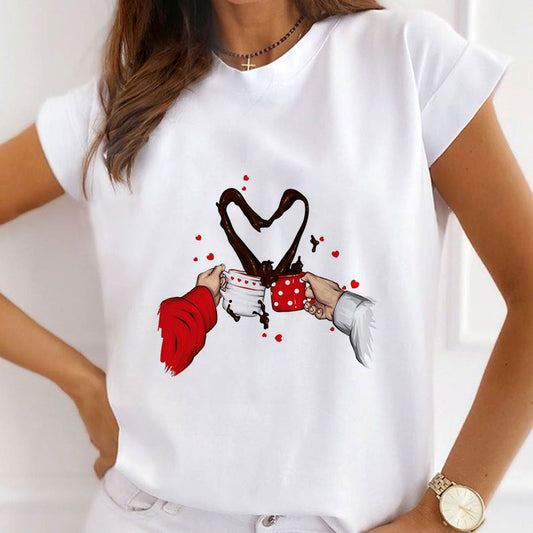 Love Heart Printed Women White T-shirts