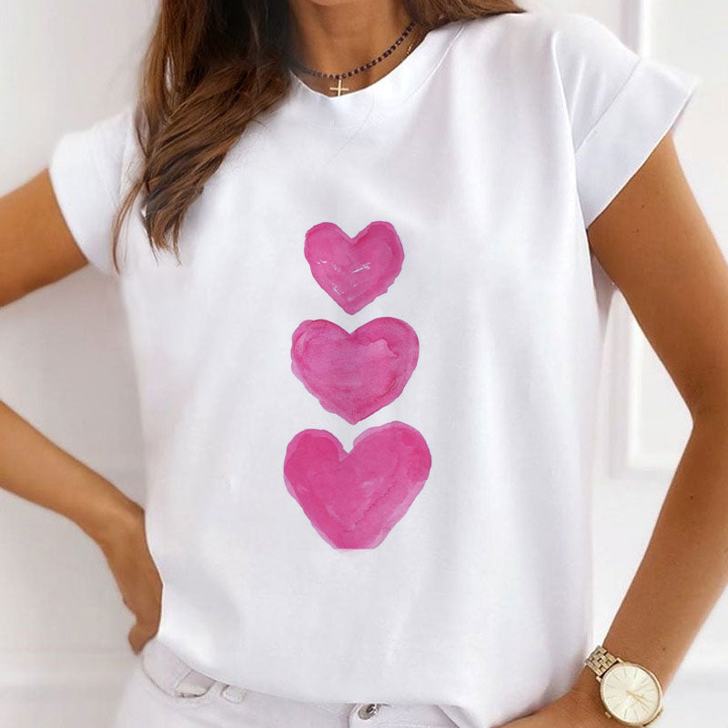 Love Heart Printed Women White T-shirts