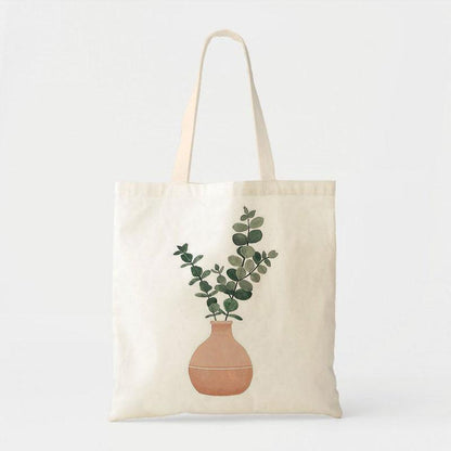 VASE AND LEAVES CANVAS BAG
