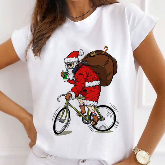 2021 Beautiful Christmas Women White T-Shirt E