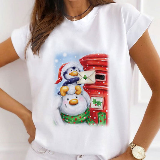 2021 Beautiful Christmas Ladies White T-Shirt A