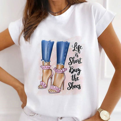Style H : Beautiful High Heel White T-shirt Women