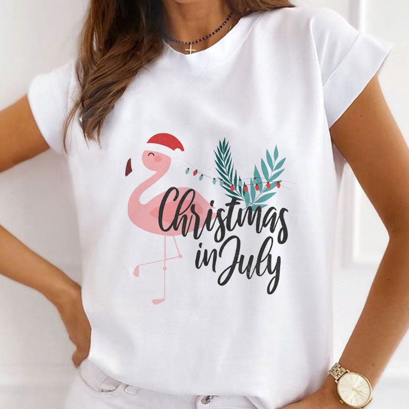 Christmas In July Women White T-Shirt A