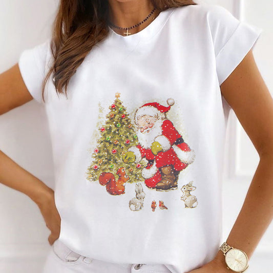 2021 Beautiful Christmas Ladies White T-Shirt X