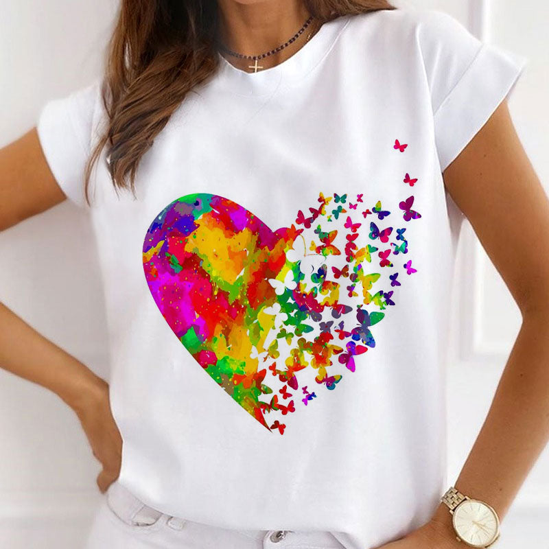 Style F:  Colorful Heart Women White T-Shirt