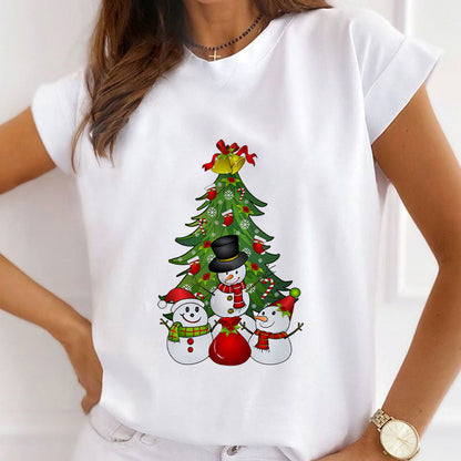 2021 Beautiful Christmas Women White T-Shirt F