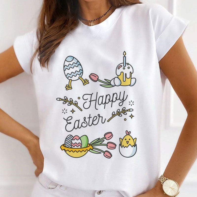 Style O :   Happy Easter Femal White T-Shirt