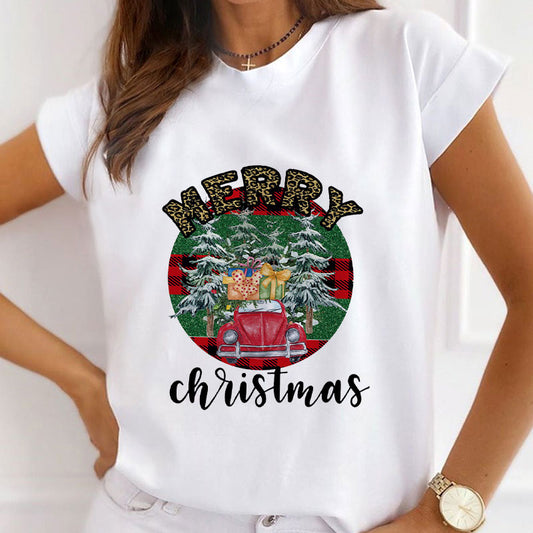 2021 Christmas Fashion Women White T-Shirt S