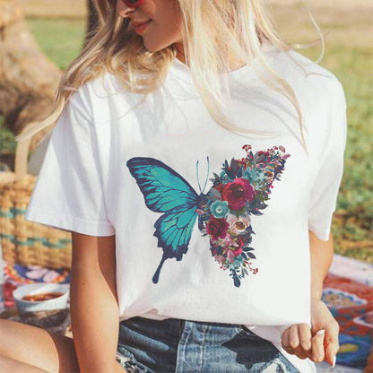 Beautiful Butterfly White T-Shirt For Women C