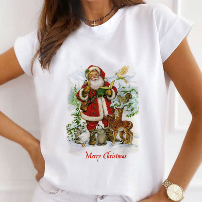2021 Beautiful Christmas Ladies White T-Shirt Y