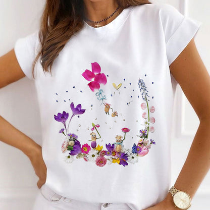 Style P :   Art Of Flowers Female White  T-Shirt