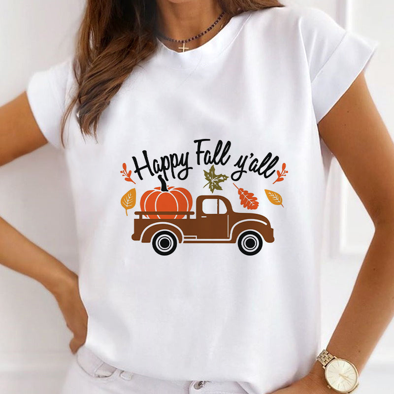 Happy Autumn White T-Shirt F