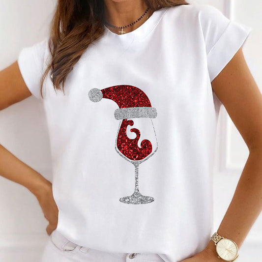 2021 Fashion Printing Christmas White Shirt For Ladies D