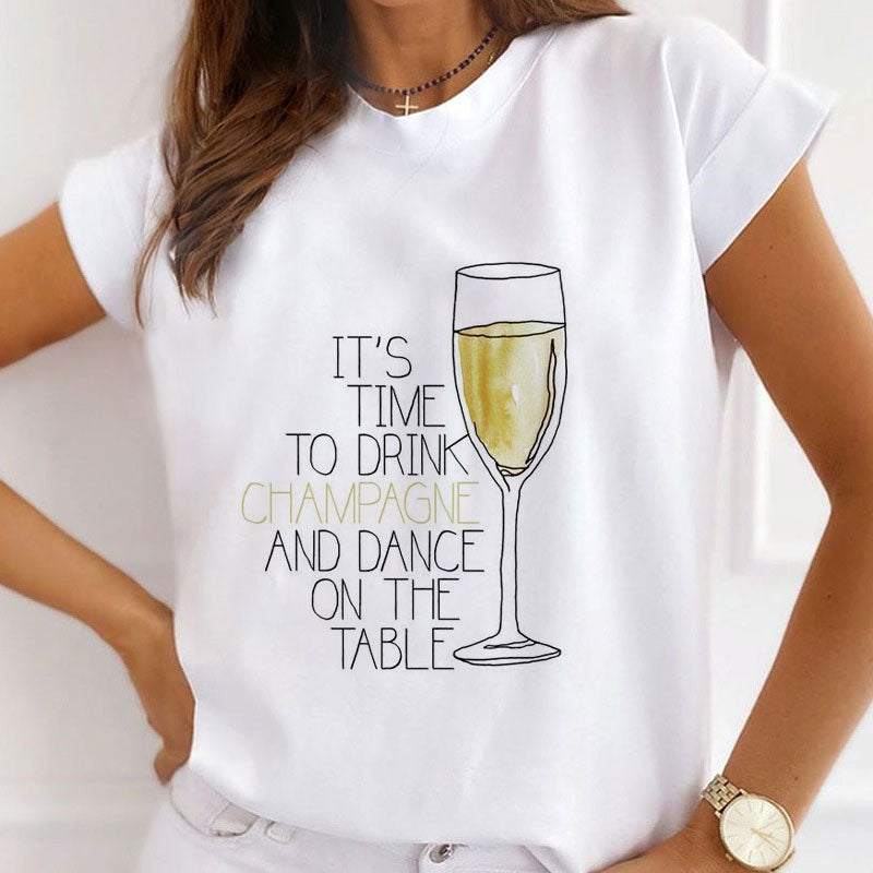 Style IX£º Celebrate With Champagne Women White T-Shirt