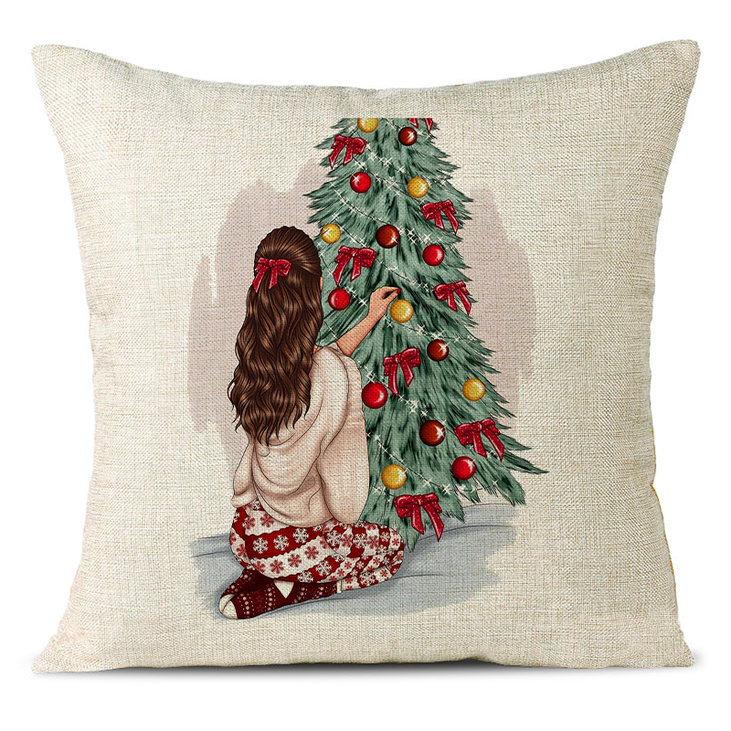 Christmas Themed Linen Pillowcase