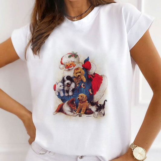 2021 Beautiful Christmas Ladies White T-Shirt Z