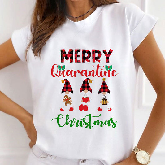 2021 Beautiful Christmas Women White T-Shirt G