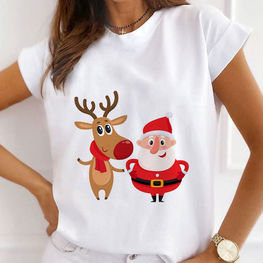 2021 Fashion Christmas White Shirt For Ladies O